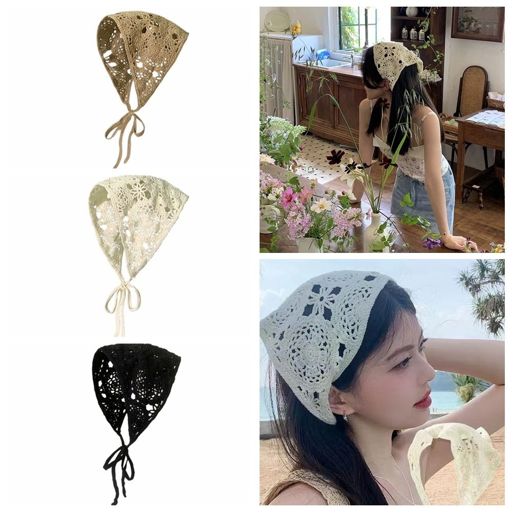 Headband Summer Knit - Hollow Floral Headband Fashion Ribbon Crochet