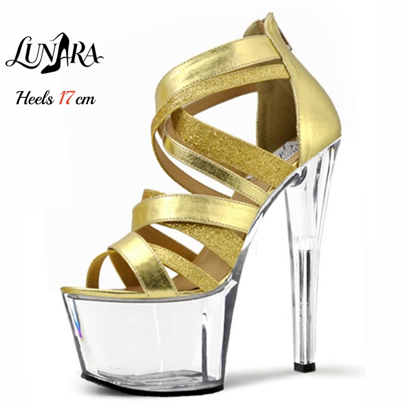 Sandal Strappy Heeled - 17cm/7Inch Gold Metallic Strappy Open toe