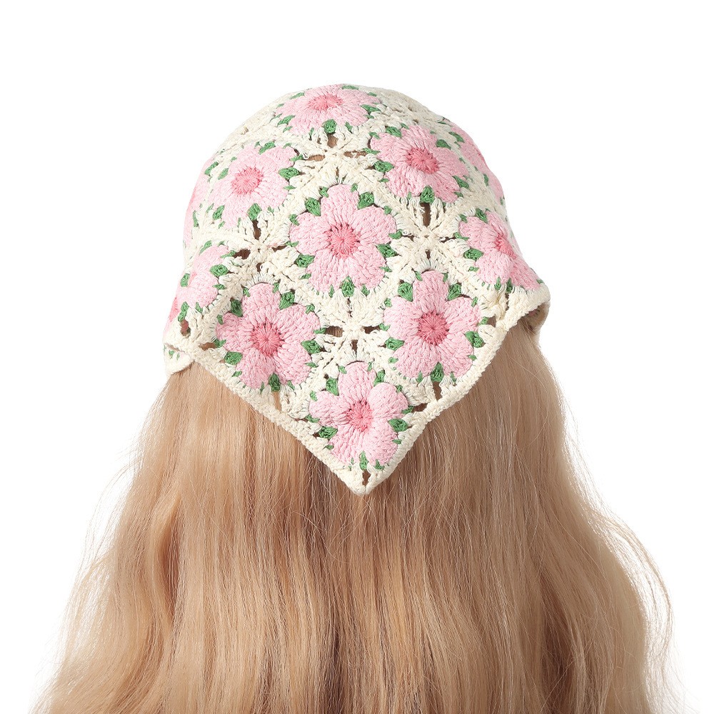 Headband Summer Knit - Vintage Weaving Knitting Flower Triangle Headscarf