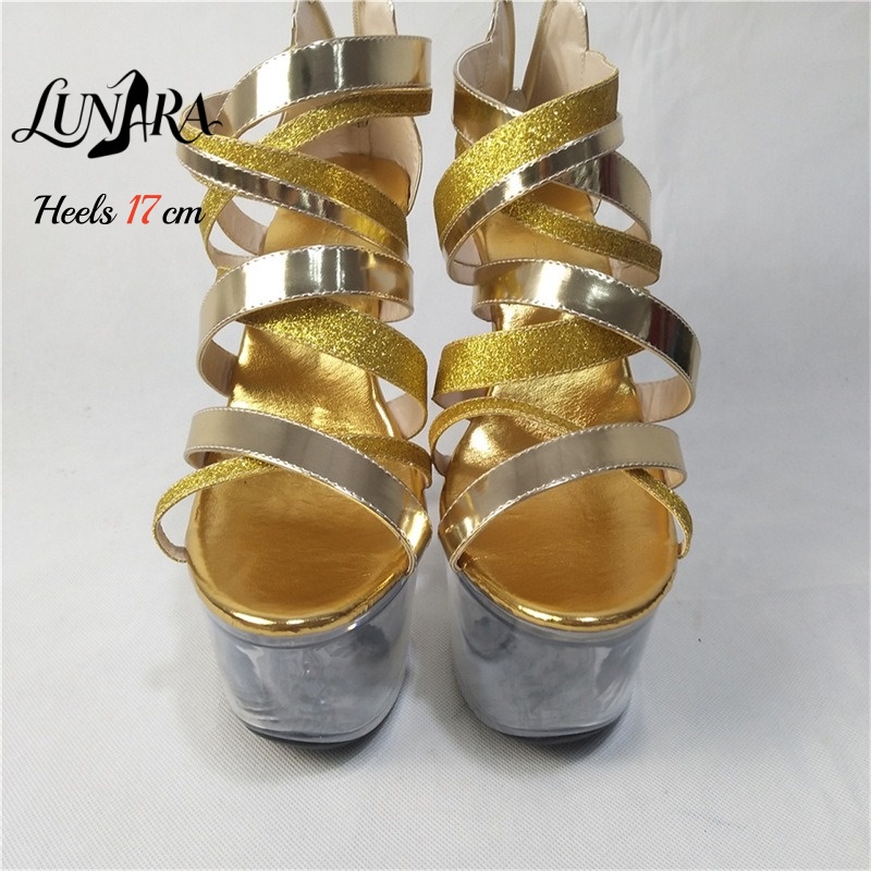 17cm/7Inch Gold Metallic Strap - Sandal Strappy Heeled 评论和价格