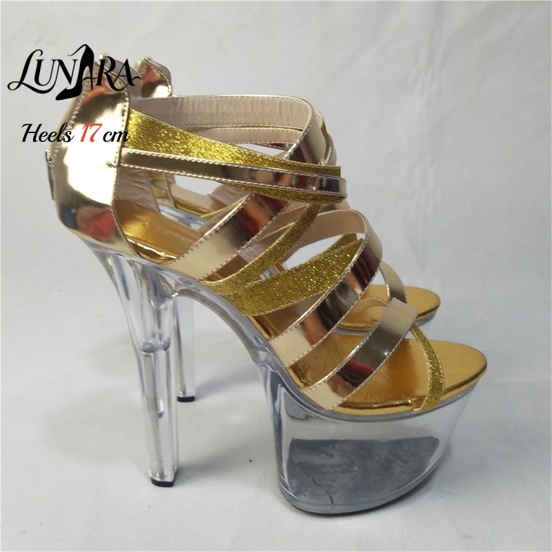 17cm/7Inch Gold Metallic Strap - Sandal Strappy Heeled 评论和价格