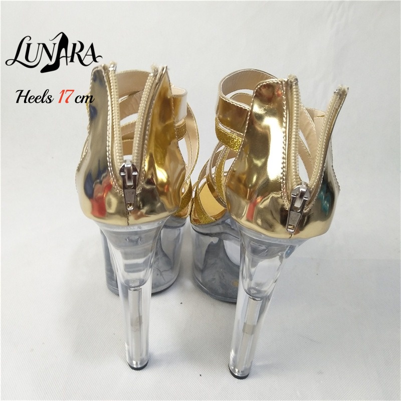 17cm/7Inch Gold Metallic Strap - Sandal Strappy Heeled 评论和价格