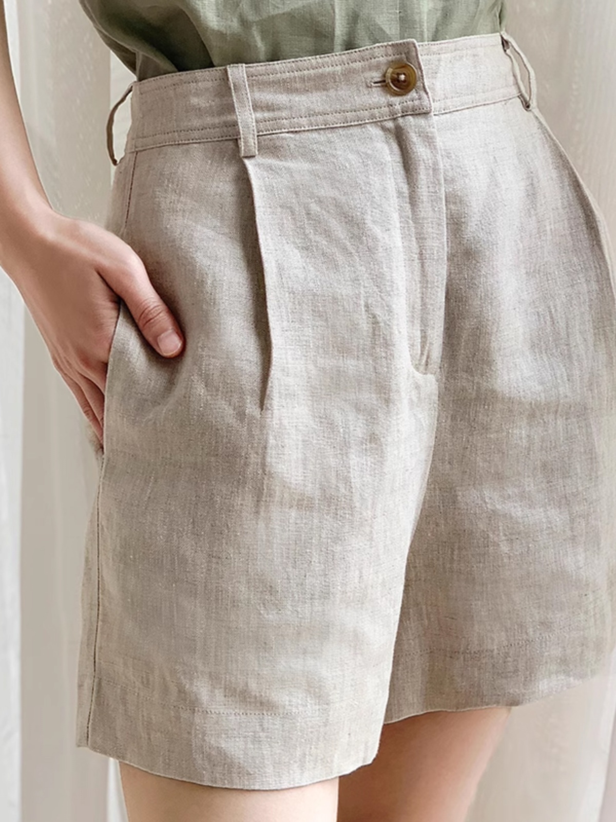Pure Linen Casual Shorts Women - Linen Pant Wide 评论和价格
