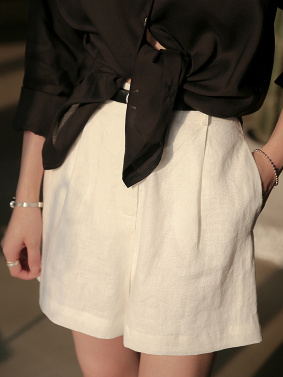 Pure Linen Casual Shorts Women - Linen Pant Wide 评论和价格
