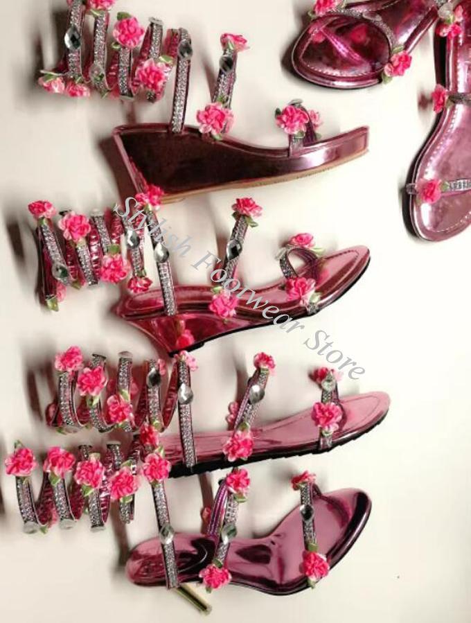 Romantic Pink Flower Crystal E - Sandal Strappy Heeled 评论和价格